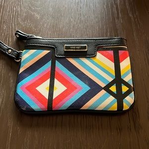 Colorful Mini Bag Wristlet Wallet Purse w Strap Geometric Stripe Pattern Blue